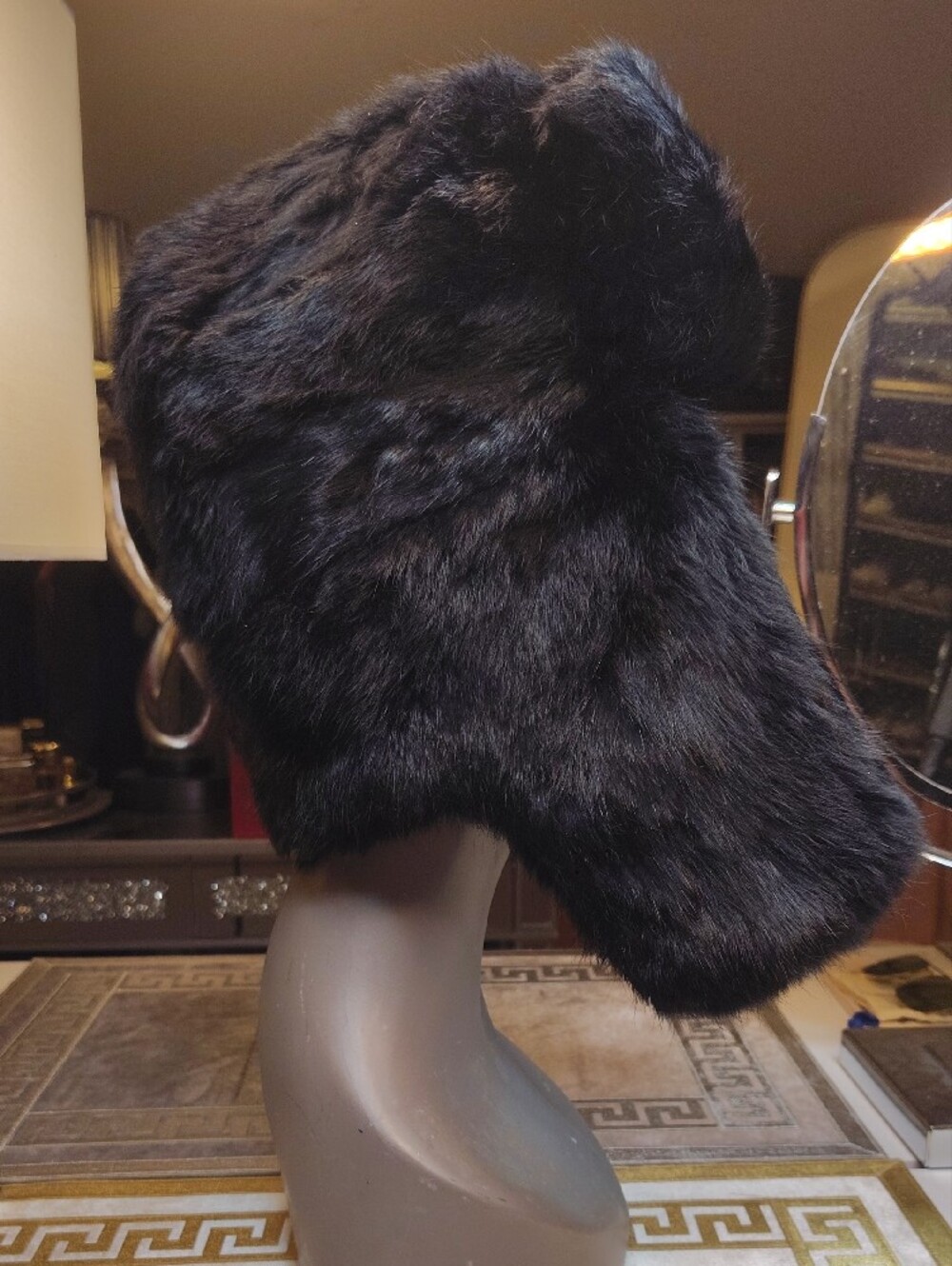 Black Rabbit Fur Trapper Hat - Picture 2 of 6